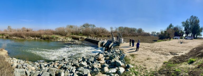 A view of Sack Dam, a water diversion structure in Reach 3 of the San Joaquin River Restoration Area.