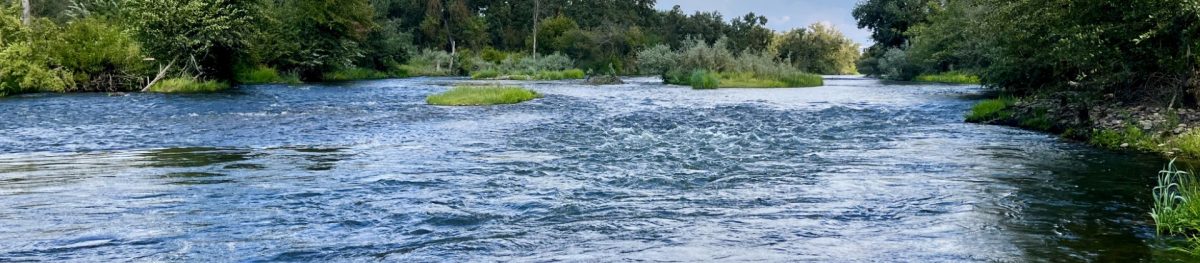 A scenic river-level view of the San Joaquin River
